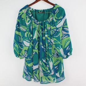 A.n.a. Green and Blue printed blouse, sz: 2X